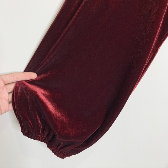 MISA Lorena Velvet Mini Dress (Sz L) V-Neck Long Sleeve Tassels Wine - Picture 4 of 11